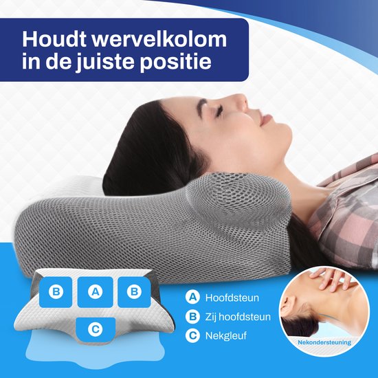 Oreiller Butterfly Sleeptight - Oreiller orthopédique contre les douleurs cervicales - Oreiller ergonomique anti-ronflement - Oreiller d'apnée en mousse à mémoire de forme - 65x35x13cm