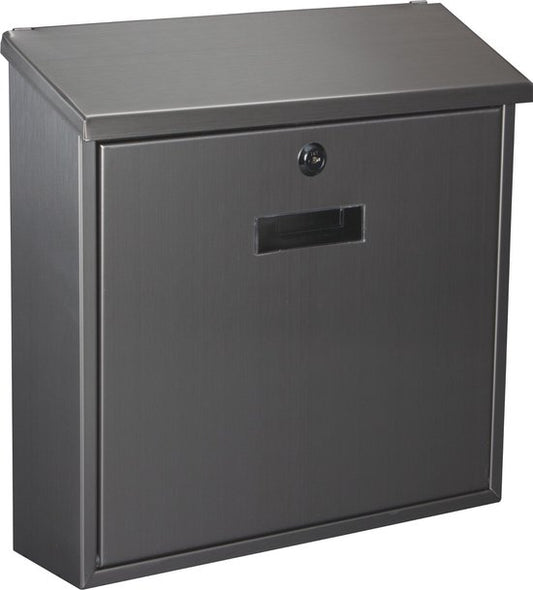 Perel letterbox Monaco, boîte aux lettres murale extérieure, montage mural, avec plaque signalétique, serrure à clé, verrouillable avec 2 clés, acier inoxydable, 36,8 x 36,5 x 10 cm, gris argenté