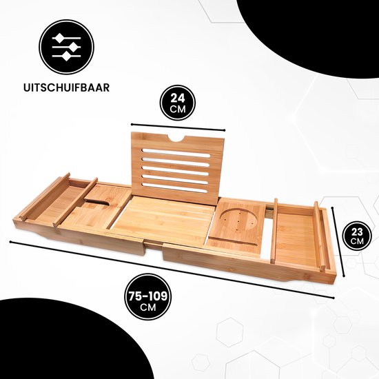 Bayt Planche de bain - Support de bain - Planche de bain en bois - Pont de bain - Planche de bain en bambou - Réglable - 75-109 CM
