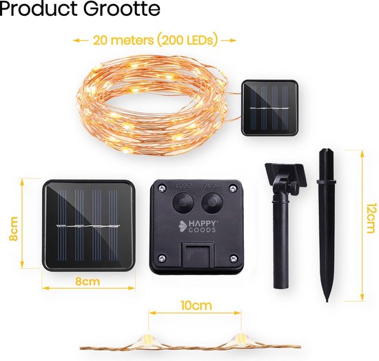 Happy Goods Solar Solar Garden Lights - 200 LED Outdoor Light String - 20 m - Fairy Lights - Outdoor Lighting Garland - Light strings
