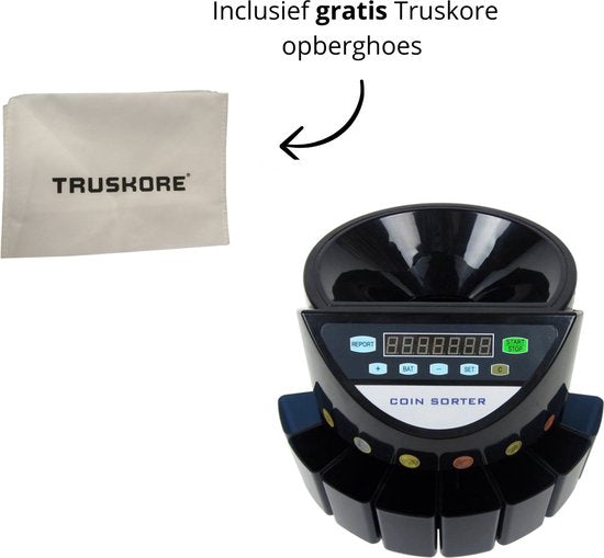 Truskore® - Compteuse de monnaie - Compteuse de pièces - Noir - Trieuse de pièces - Grilles de rangement et housse incluses - Compteuse de pièces B9001
