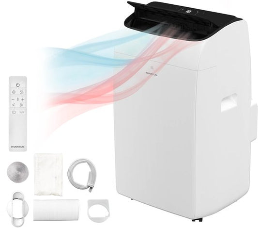 Climatiseur mobile Inventum AC126WH - Climatisation 12 000 BTU - 4-en-1 - Refroidissement, chauffage, ventilateur, déshumidificateur - Jusqu'à 105 m³ - Kit d'étanchéité - Blanc