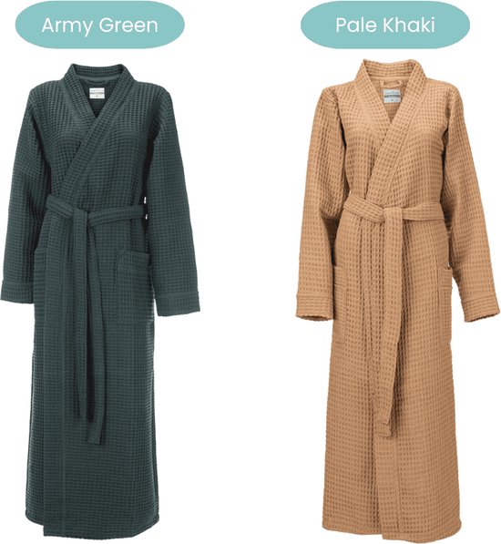 Heckettlane Peignoir gaufré - robe de chambre pour femmes et hommes - XL - Robe de chambre en coton - Convient pour le sauna - Vert