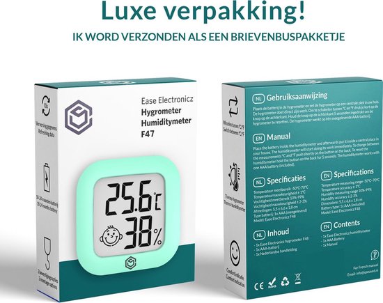 Ease Electronicz Hygromètre - Station météo - Humidimètre - Thermomètre pour l'intérieur - Pile et bande adhésive incluses