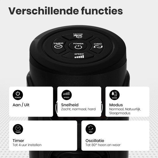 Auronic Tower Fan - Ventilateur sur pied avec télécommande - Ventilateur de sol - Minuteur - Ventilateur de colonne - Ventilateur - 55W - 45dB - 118cm - Noir