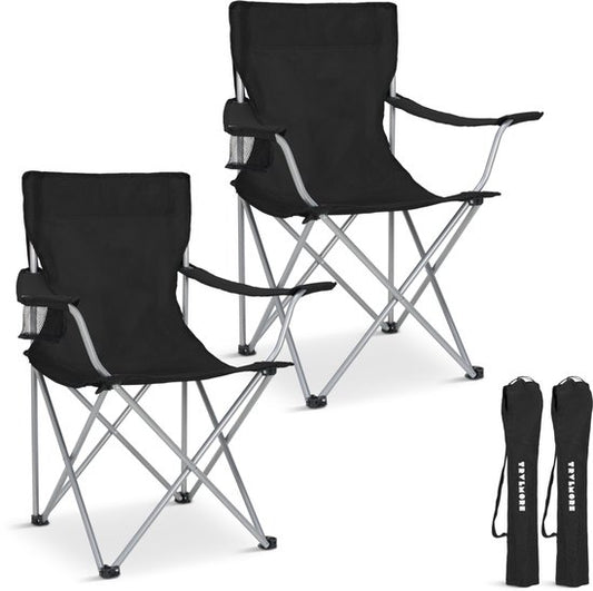 TRVLMORE Chaises de camping - pliables - 2-Pack - Capacité de charge 120KG - Sac de transport inclus - Chaise pliante - Chaise de pêche - Chaise de camping - Chaise pliante - Noir