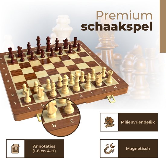 Échiquier Windsor avec pièces - Dames - 40 cm - Annotations - Jeu d'échecs - Jeu d'échecs magnétique - Bois