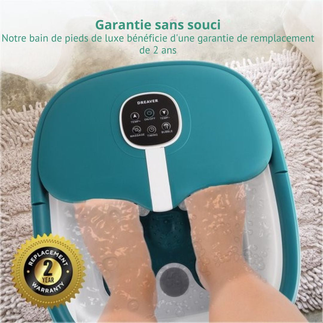 Bain de pieds Dreaver MZD-03- Massage automatique - Pliable - Sels de bain inclus - 12L - Chauffage jusqu'à 48°C - blanc/bleu