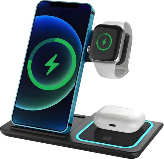 Nuvance Wireless Charger - 3 en 1 - 15W - Station de charge - Chargeur rapide - Chargeur sans fil - pour Smartphone, Smartwatch et écouteurs