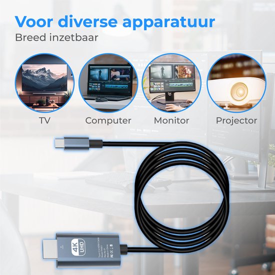 Nuvance - Câble USB C vers HDMI - 2 mètres - 4K Ultra HD - Convient aux téléphones, tablettes, ordinateurs portables, PC, caméscopes et moniteurs