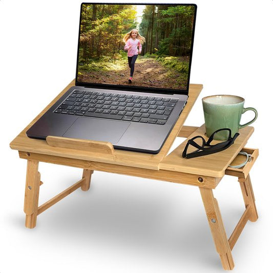 Table pour ordinateur portable Goliving - Hauteur 39 cm - Plan de travail réglable et pliable - Table pour ordinateur portable ergonomique - Table de banc - Table de lit - Support pour ordinateur portable - Bois