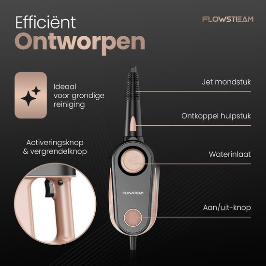 FLOWSTEAM® 9-in-1 Nettoyeur vapeur à main - Nettoyeur vapeur - Nettoyeur de tapis - Nettoyeur de taches - Nettoyeur vapeur à main - Vapeur 110°.