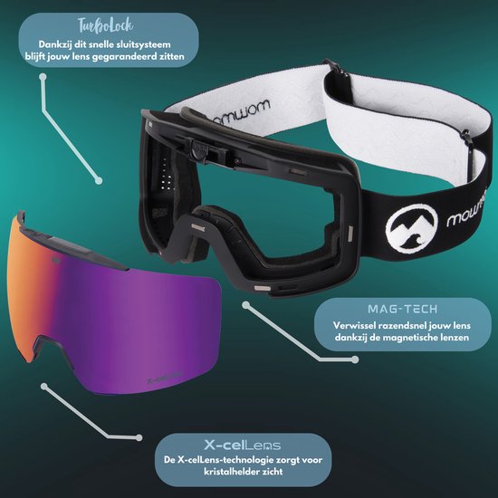 MowMow LOCAL Masque de ski Homme L/XL + lentille supplémentaire - Magnétique - Bio-Frame - R-Strap - UV400