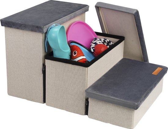 Escalier pour chien Escalier robuste pour chien avec rangement - Escalier pour chien - marche pour canapé ou lit - Jusqu'à 60 kg - Anthracite - Universel