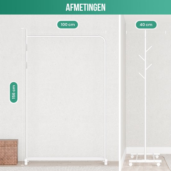 Avalo Portoir à Roulettes Blanc - Métal - 100x40x156 - Rangement Pour Chaussures