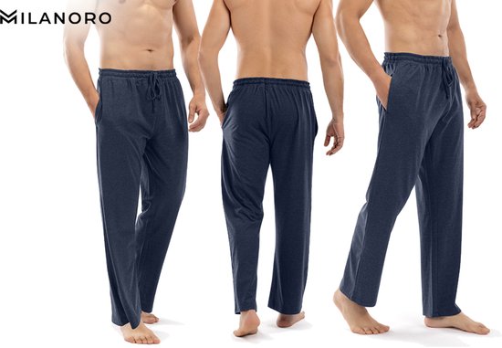 Milanoro - Lot de 2 pantalons de pyjama en coton pour homme - Anthracite/Noir et blanc à carreaux - XXL