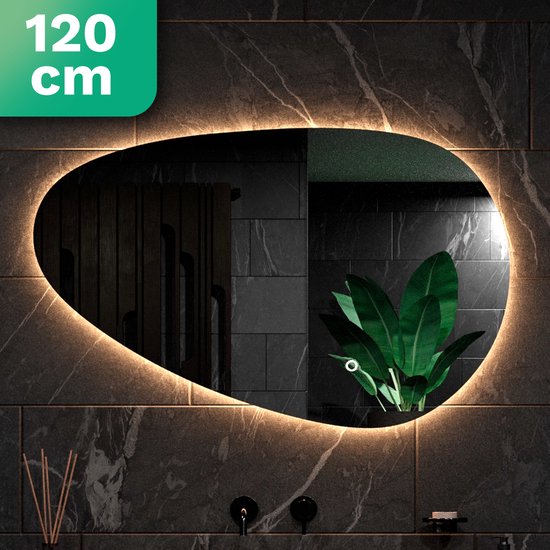 Mirlux Miroir de salle de bain avec éclairage LED - Asymétrique - Miroir mural organique - Miroir de douche anti-condensation - Miroir mural 120x75CM