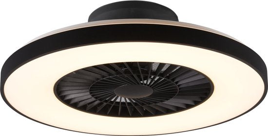 REALITY HALMSTAD - Ventilateur de plafond - Noir mat - incl. 1x SMD 40W - Trois niveaux de vitesse - Variateur intégré - Couleur de lumière réglable - Dimmable en continu - Télécommande