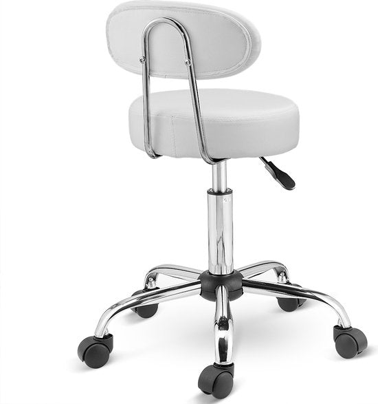 Casaria Tabouret pivotant avec dossier - Réglable en hauteur sur 360° - Blanc