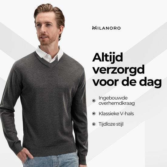 Milanoro - Pull homme à col chemise - Gris foncé - S