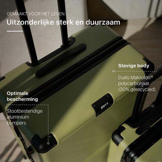 ONYX Hybrid Pro Check-in Suitcase Medium 70 Litres - Polycarbonate recyclé et design sans fermeture éclair - Valise de voyage avec serrure TSA et roues pivotantes - Trolley léger avec compartiment pour ordinateur portable - Vert olive