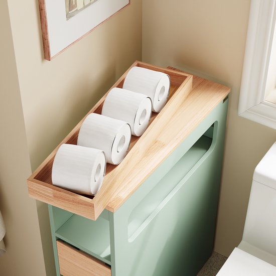 SoBuy Etagère de salle de bain avec 3 tiroirs - Meuble de salle de bain étroit sur roulettes - Rangement multifonctionnel - Vert, 65x24x82cm, BZR54-II-GR