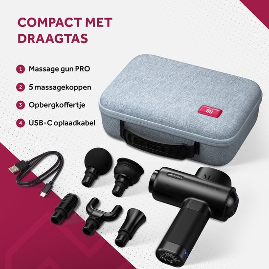 Northwall PRO - Pistolet de massage - Professionnel - Appareil de massage - Pistolet de massage avec étui et station d'accueil - 5 accessoires