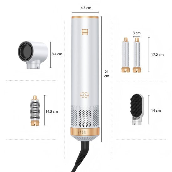Golden Goods Multistyler 5 en 1 - Brosse à cheveux, lisseur et fer à friser - 5 accessoires - 3 niveaux de chaleur jusqu'à 100ºC - Dernier modèle 2025 - Comprend des pinces à cheveux et un gant résistant à la chaleur