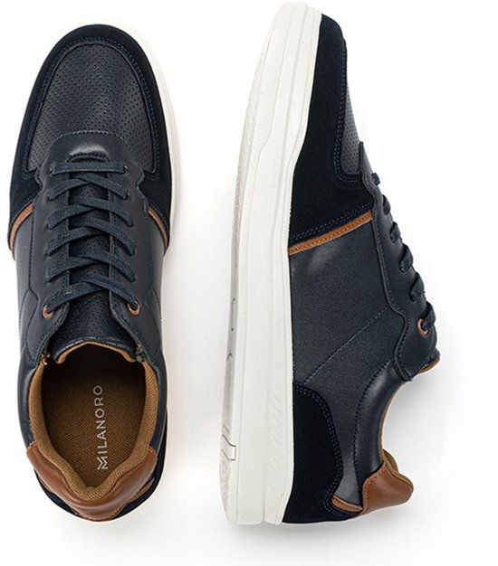 Milanoro - Baskets élégantes en cuir pour homme - Bleu marine - Taille 41