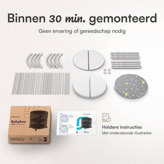 Flowsense Baby Box - Parc pour enfants rond - avec matelas - hauteur réglable - roulettes - blanc