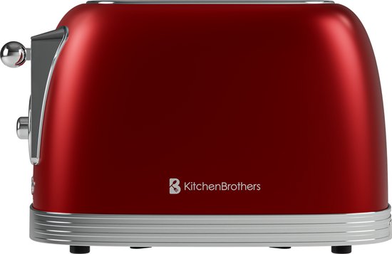 KitchenBrothers Retro Toaster - Grille-pain - 6 niveaux de chaleur - 2 fentes extra-larges - 815W - Rouge