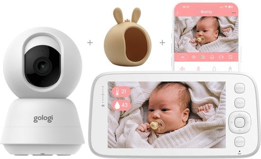 Gologi Baby Monitor avec caméra - Baby Monitor - Baby Camera - Télécommandé via l'application et l'écran - Blanc