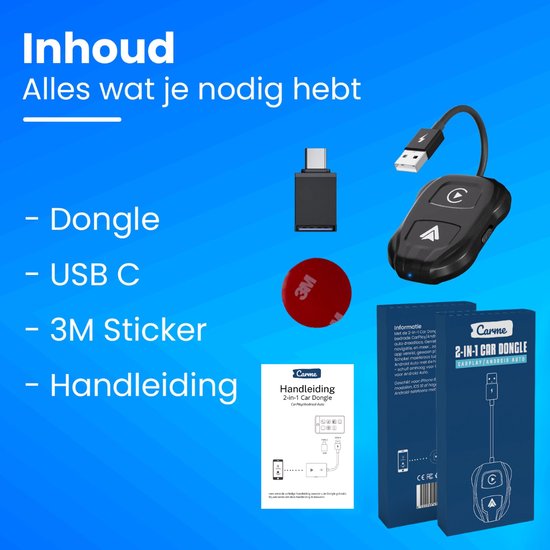 CarMe Luxe 2-in-1 Car Dongle - Wireless CarPlay & Android Auto - Modèle 2024 - Noir