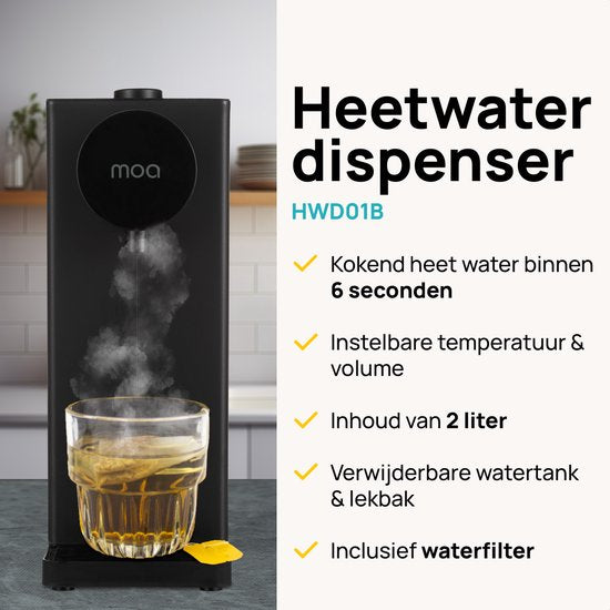 MOA Distributeur d'eau chaude 2L avec contrôle de la température - 20-100°C - Robinet d'eau chaude - Fonction lait - Bouilloire instantanée - Sans BPA - Noir