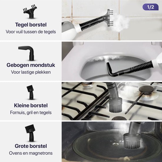 LUMAN 12 en 1 Nettoyeur à vapeur et sèche-mains - Nettoyeur de tapis - Nettoyeur de taches - Avec 10 accessoires et 3 chiffons en microfibre - Nettoie le sol, le canapé, la salle de bain et le tapis - Gris