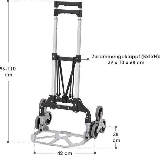 Juskys Chariot d'escalier pliant / Chariot de marche - Max. 80 kg - Gants et corde extensible inclus