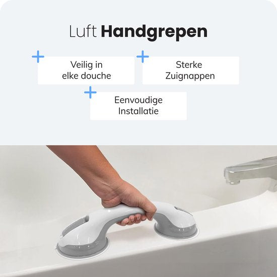 Poignée de douche avec ventouse - 2 pièces - Convient pour la douche et les toilettes - Résistant à l'humidité - Poignée avec ventouses - Pour petits et grands - Modèle extra sûr et solide - 30cm Luft