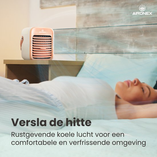 Rafraîchisseur d'air portable rose - Rafraîchisseur d'air sans fil avec réservoir d'eau par Aironex - Fonction d'humidification - Rafraîchisseur d'air sans climatisation - Ventilateur de table - Support de ventilateur - Augmentez votre productivité et vot