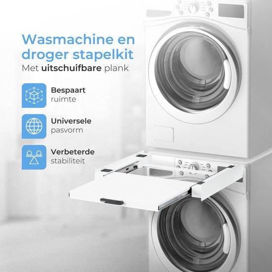 Skoov Spacer for Washer & Dryer - Stacking kit - With extendable shelf - Universal - Dryer - Furniture - incl. vibration amortisseurs and tension strap