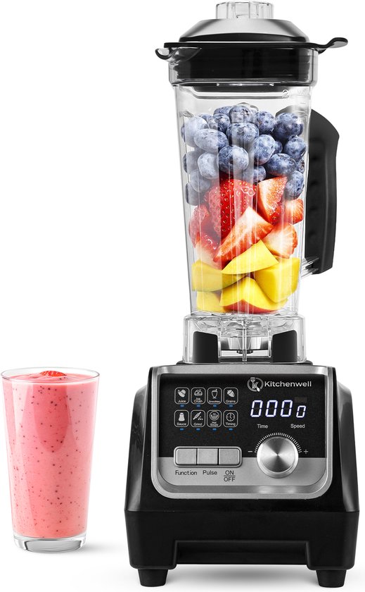 Kitchenwell Power Blender - 2000W - 2L - Smoothie Maker - Ice Crusher - 9 Stands - inox/noir