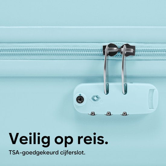 Skycases Hand Luggage Suitcase 35L - Lightweight Trolley - Spinner Wheels - TSA Lock and Laptop Compartment - Travel Suitcase with Handy Front Pocket - 55 cm - Light Blue