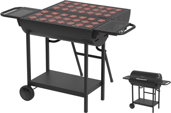KitchenBrothers 2-in-1 Charcoal BBQ XL - Events réglables - Double BBQ - Tables d'appoint - Grill grill BBQ - Noir