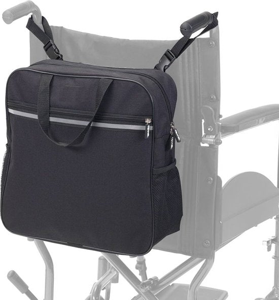 Alyze Sac pour fauteuil roulant avec bande réfléchissante - Imperméable - Grand sac de rangement - Convient au fauteuil roulant, au scooter de mobilité et au rollator - noir - Accessoires pour fauteuils roulants
