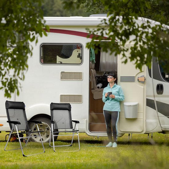 TRVLMORE Chaise de camping - 5 positions - Chaise de camping pliante - Capacité de charge 110 kg - Chaise de pêche - Chaise pliante - Noir