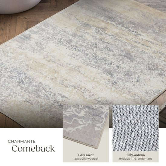 tectake® Tapis design vintage - Dalia - Tapis à poils ras pour le salon, la chambre d'enfant, la chambre à coucher ou le couloir - Lavable - Dim. div. - 160x230cm - beige