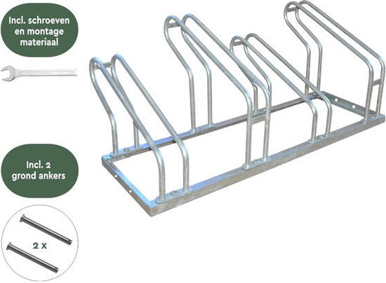 BRASQ Porte-vélos pour 4 vélos - Support pour vélos - Support pour vélos - Support pour vélos pour le sol Comprend le matériel de fixation - Argent