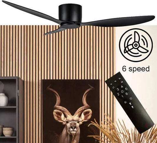 Ventilateur de plafond Brezza 3 pales 132 cm noir - ventilateur le plus silencieux 2025 - qualité supérieure - efficacité énergétique - avec télécommande - ventilateur pour plafond bas - 6 vitesses - meilleure alternative à la climatisation - mode été et