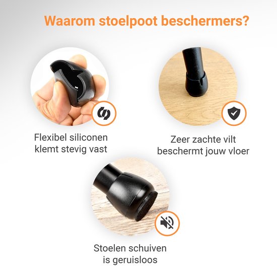 Volcan - Cache-pieds de chaise - 12-16mm - Feutre anti-rayures - Protecteurs de pieds de chaise - Protecteurs de sol - 24 pièces - Ronds - Noirs