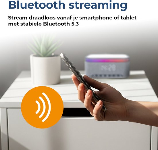 Réveil Denver avec chargeur sans fil - Machine à bruit blanc - Réveil numérique - Bluetooth - Radio FM - Double alarme - Variateur - CRQ225