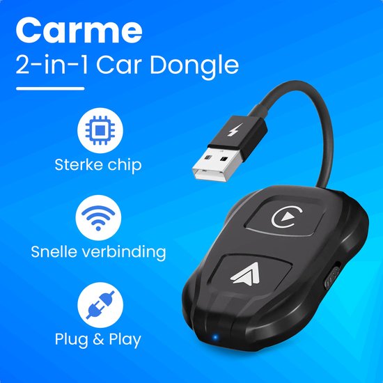 CarMe Luxe 2-in-1 Car Dongle - Wireless CarPlay & Android Auto - Modèle 2024 - Noir